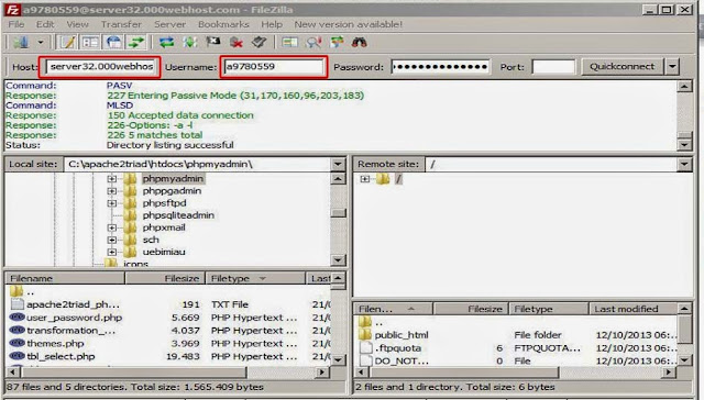 tampilan awal filezila