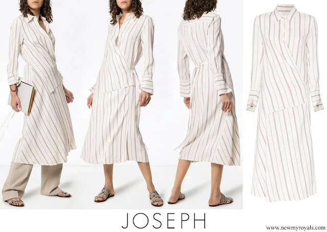 Queen Rania wore JOSEPH Claudi Asymmetric Striped Poplin Wrap Dress