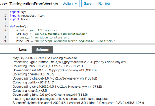 Ingest data from external REST API into S3 using AWS Glue