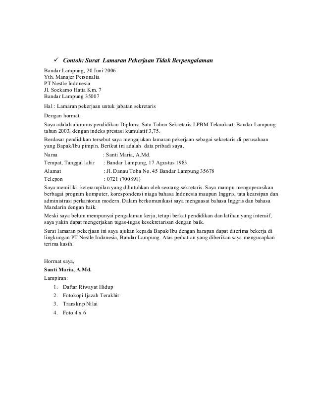 Ben Jobs Contoh Surat Lamaran Tanpa Pengalaman Kerja