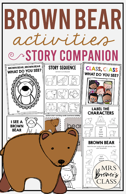 Brown Bear book study activities unit with Common Core aligned literacy companion activities, a craftivity, and a class book for Kindergarten and First Grade