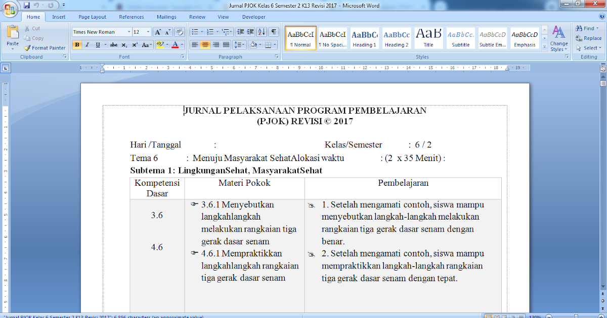 Contoh Format Jurnal Harian PJOK Kelas 6 SD Semester 2 k13 Revisi Contoh Format Jurnal Harian PJOK Kelas 6 SD Semester 2 k13 Revisi