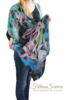 #FilkinaScarves - ORDER on my Etsy shop: https://www.etsy.com/shop/FilkinaScarves ****** Gift for her, mother bride gift, silk scarf blue, silk scarf painted, silk chiffon scarf, Unique silk scarf, Floral silk chiffon, women Silk Scarves, Hand Painted Silk, Silk Scarf Chiffon, Chiffon Hand Painted, Painted Magnolia, Travel outfit, Birthday Mother gift, Summer scarf #ooak  #motherofthebride #silkscarf #bluescarf #summerfashion #chicscarves #birthdaygifts #giftforher #magnolia #silkpainting #Travelaccessory #traveloutfit