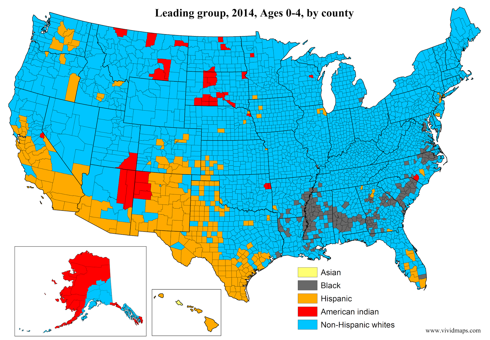 Leading group, Ages 0-4, by U.S. county