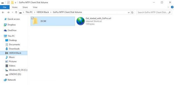 Carpeta DCIM de GoPro Camera en Windows