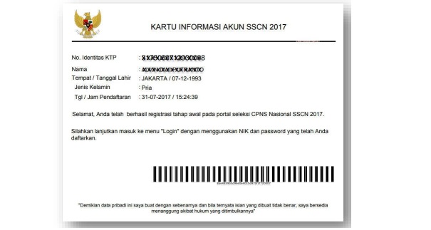 Kartu Informasi Akun SSCN 2017 Kartu Informasi Akun SSCN 2017