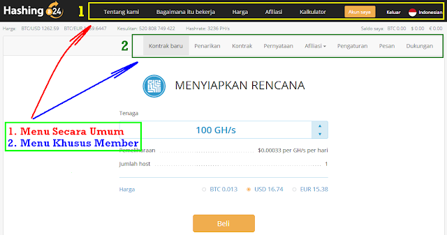 Tampilan Akun untuk member Hashing24 yang terdaftar Tampilan Akun untuk member Hashing24 yang terdaftar