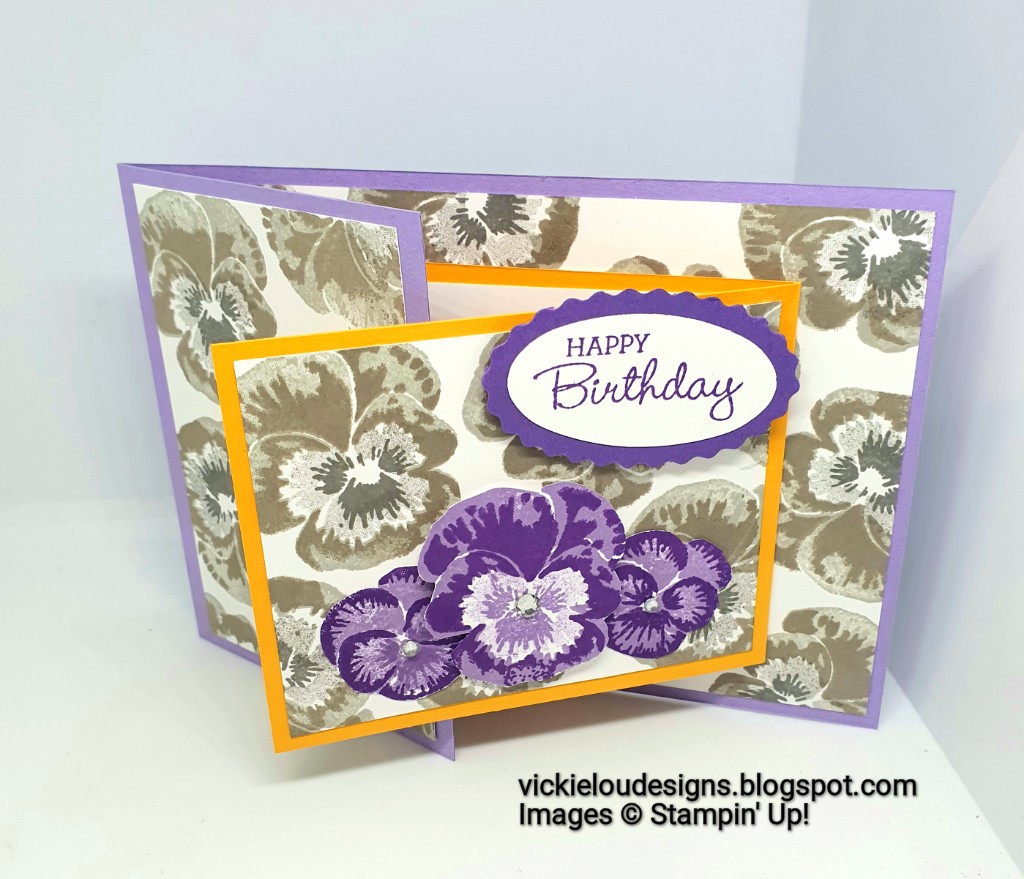 Vickie Lou Designs: Pansy Patch Happy Birthday Joy Fold Card. Ink Stamp ...