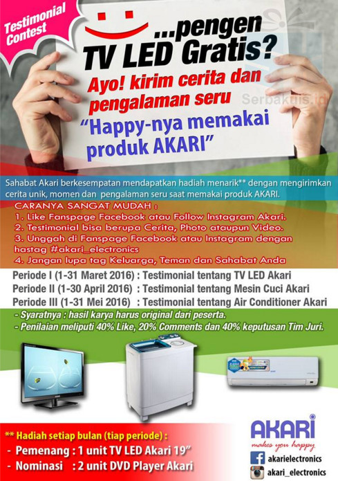 Kontes Testimonial Akari Berhadiah TV LED & DVD Player per Bulan
