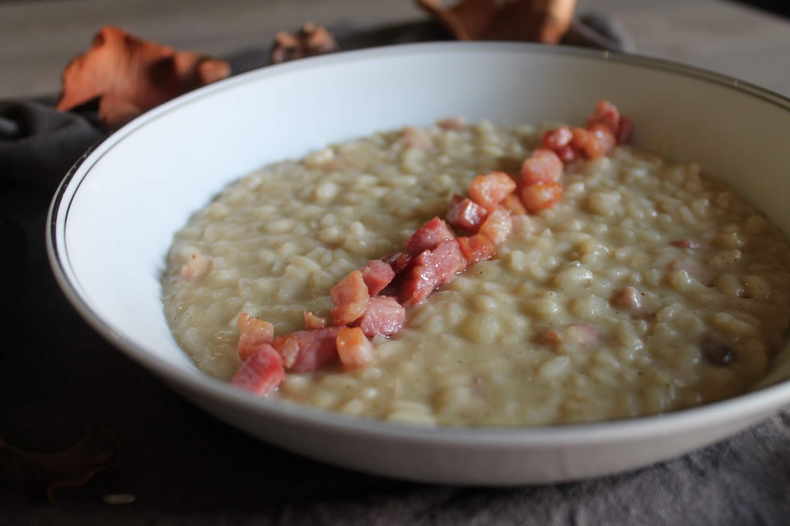 RISOTTO CON CREMA DI PORCINI E PANCETTA CROCCANTE