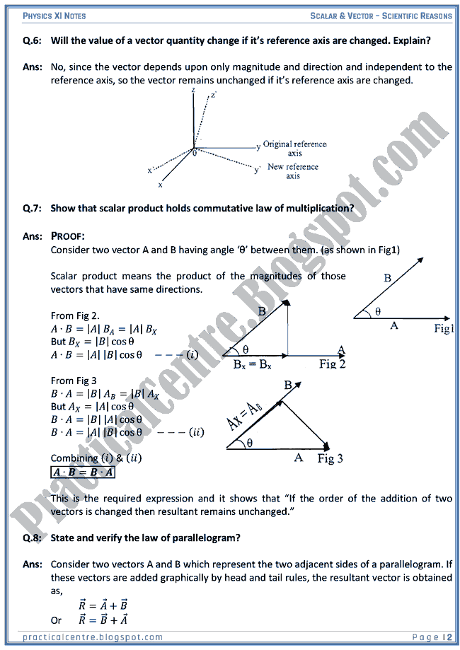 Scalars & Vectors Scientific Reasons Physics XI Practical Centre