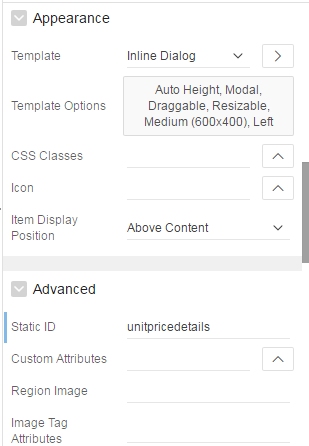 Open modal/inline dialog in Oracle APEX using JS