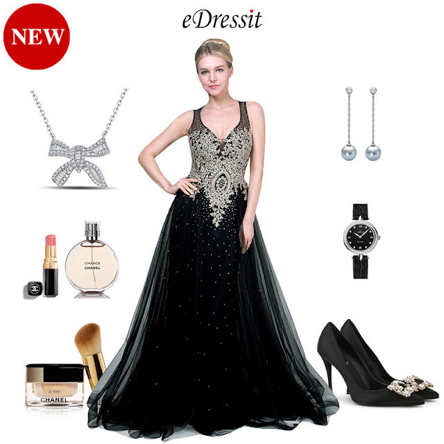 NEW BLACK&GOLD V-CUT TULLE FORMAL PARTY GOWN DRESS