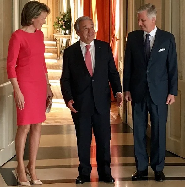 Queen Mathilde and King Philippe of Belgium welcomed UN Secretary General Antonio Guterres for a meeting and lunch at the Royal Castle in Laeken