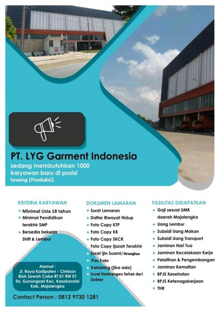 Lowongan Kerja Terbaru Pt Lyg Garment Indonesia 2021
