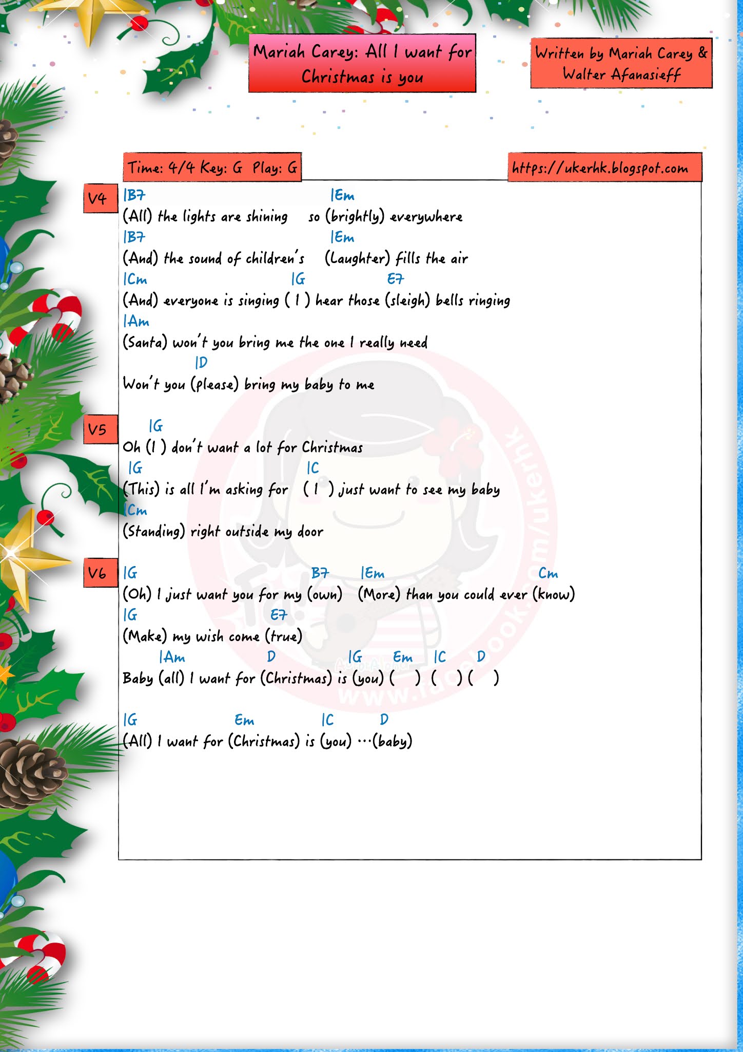 ukulelemania: #317 Mariah Carey: All I want for Christmas is you Ukulele Chord和弦譜