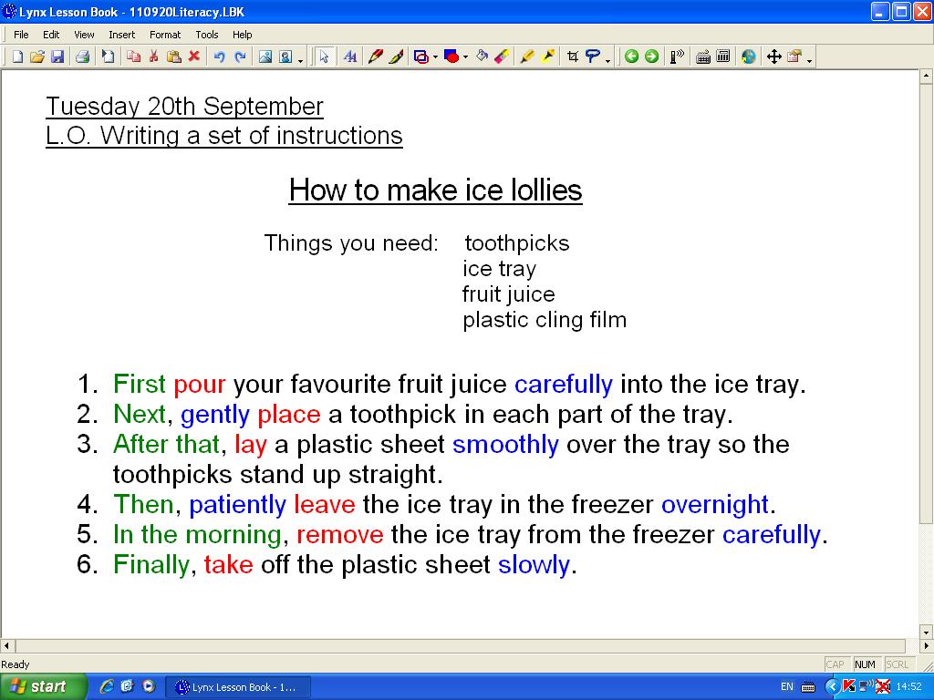 Mr Howe's Class Literacy writing our own set of instructions