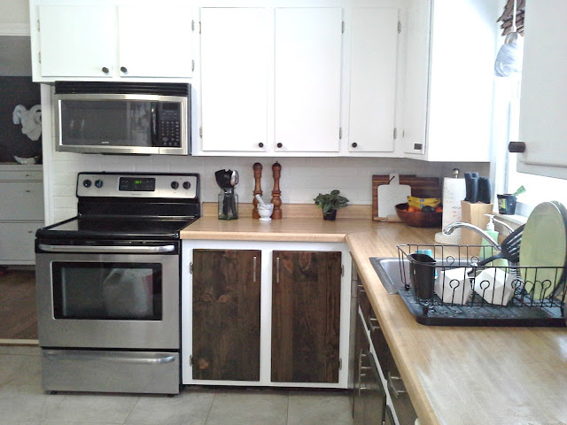 kitchen cabinet makeover reveal white and wood stained