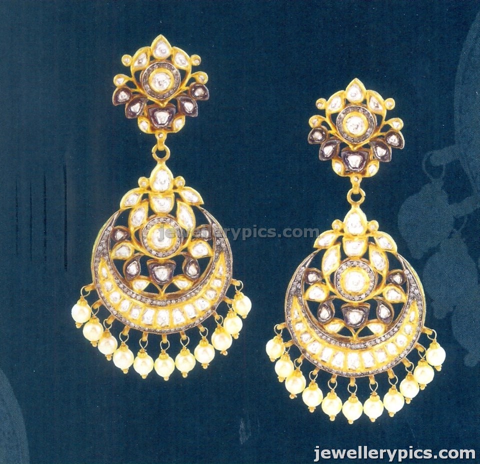 Uncut Doamond Polki Chand Bali designs with ruby emarald pearls
