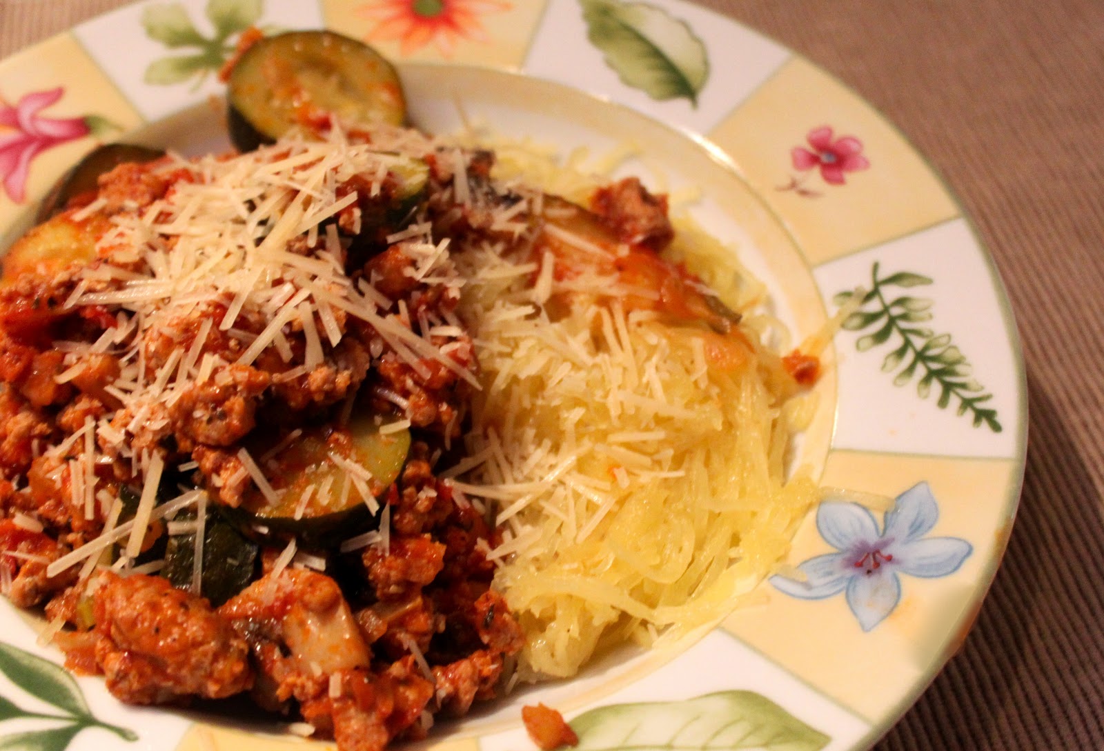 my nutritious dish: italian turkey over spaghetti squash