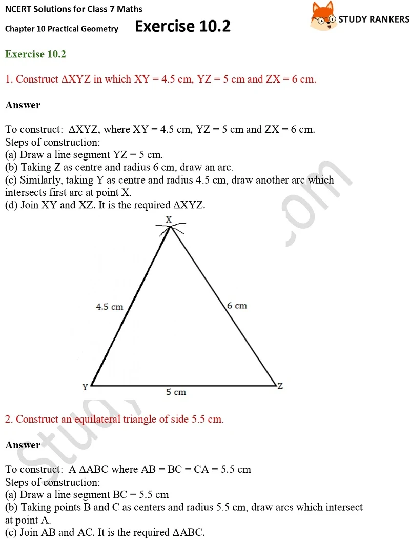 NCERT Solutions for Class 7 Maths Ch 10 Practical Geometry Exercise 10.2 1