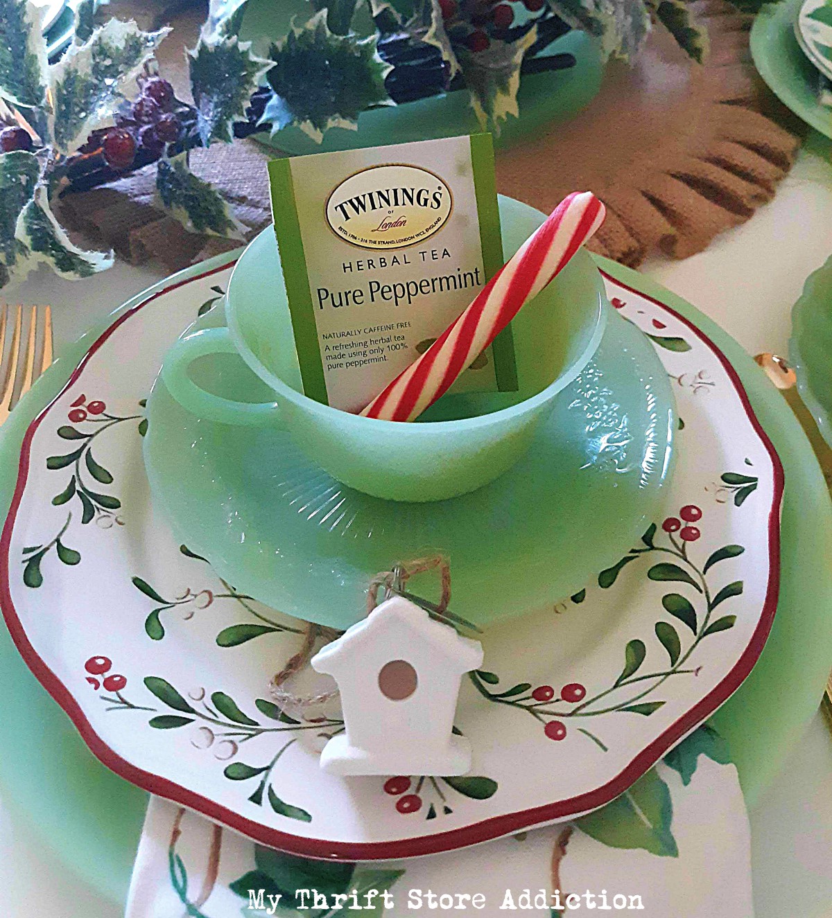 jadeite holly and ivy Christmas tablescape