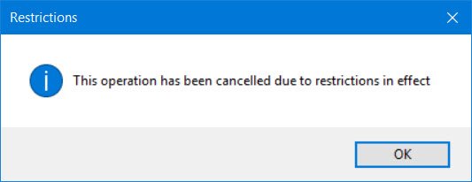 Esta operación ha sido cancelada debido a restricciones en esta computadora