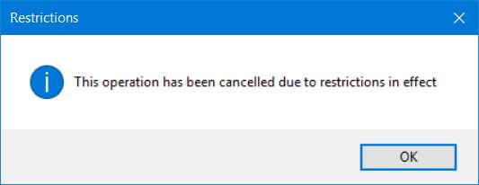 Cette opération a été annulée en raison de restrictions sur cet ordinateur