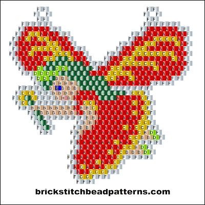 Click for a larger image of the Red Fairy Christmas brick stitch bead pattern labeled color chart.
