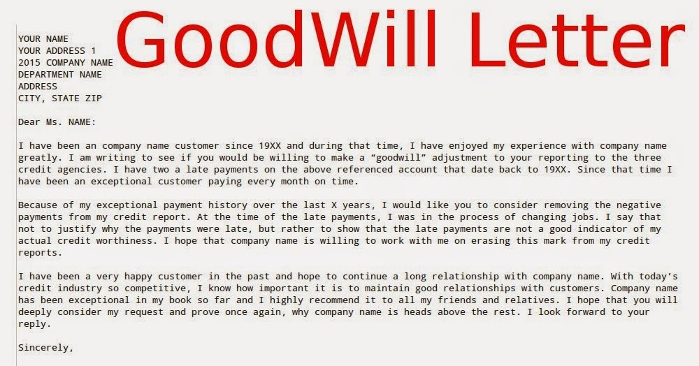 Late Payment Goodwill Letter Template