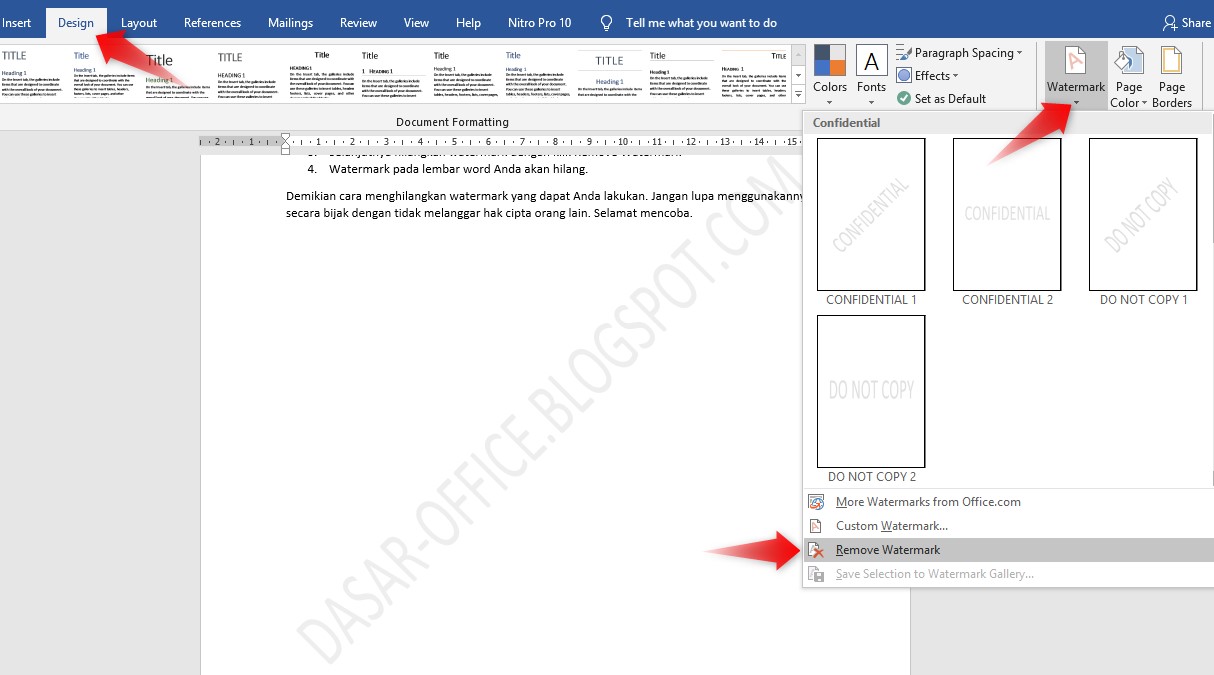 Cara menghilangkan watermark di word dengan mudah dasar office