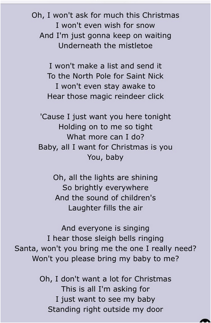 English Time for you: All I want for Christmas is you choreography and lyrics