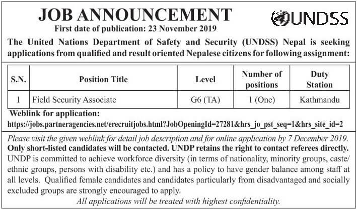 Job Announcement from UNDSS Nepal Job Announcement from UNDSS Nepal