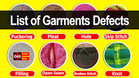 List of Garment Defects in the Stitching Process