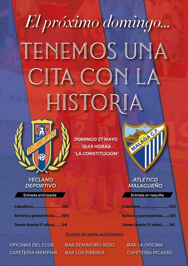 El Yeclano Deportivo da a conocer los precios de las entradas ante el Atlético Malagueño