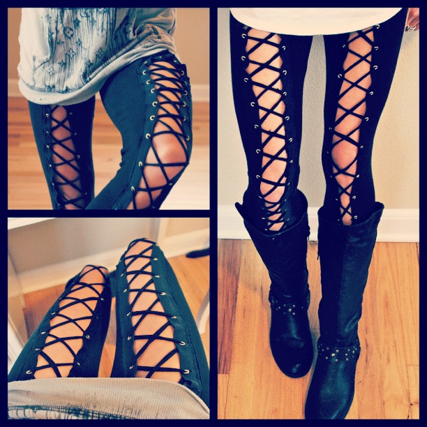 Trash To Couture Diy Edgy Grommet Leggings Trash To Couture Diy Lace Up Diy Clothes