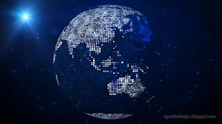 Square Shines Dotted Globe Earth World Map Of Asia And Australia Against Blue Shiny Sparkles Stars And Lens Flare Glare Light