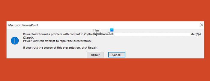 PowerPoint tìm thấy sự cố với nội dung