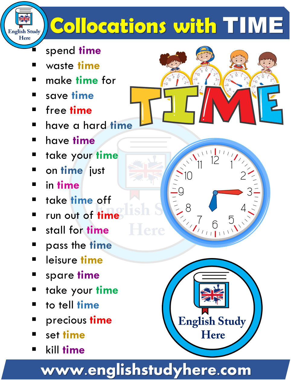 Study по английски. Time English. Time на английском. Плакаты time English. Time collocations.