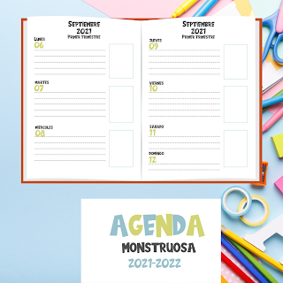 AGENDA ESCOLAR, A5, 2021, 2022, PDF, IMPRIMIR, MOSNTRUOS, HADAS, MARY POPPINS, INDIOS, VAQUEROS, WILD WEST