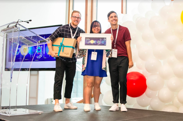 This year’s winner of Doodle 4 Google Canada with her doodle “A Bright Future” and judges Mitch and Greg of AsapSCIENCE