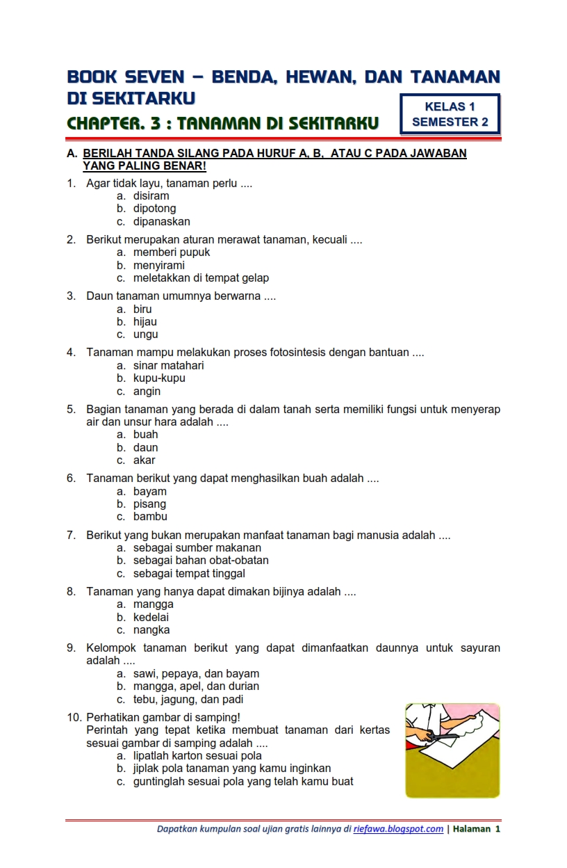 Soal Uts Tematik Kelas 1 Tema 3 Kegiatanku