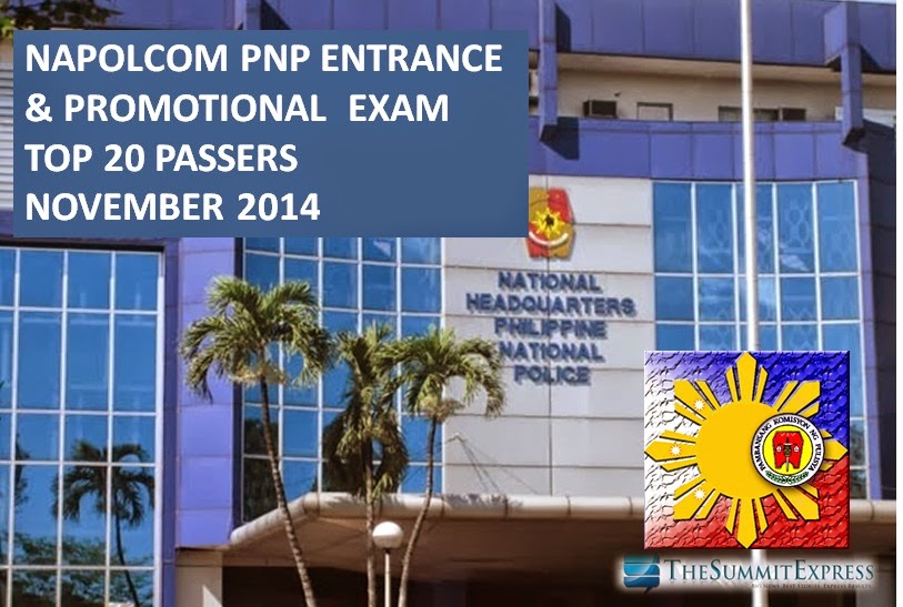 NAPOLCOM releases Top 20 Passers List November 2014 PNP Entrance, Promotional Exam