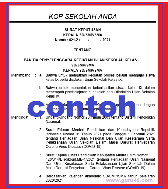 Contoh Sk Panitia Ujian Sekolah Sd Smp Sma Tahun 2021 Info Pendidikan Terbaru