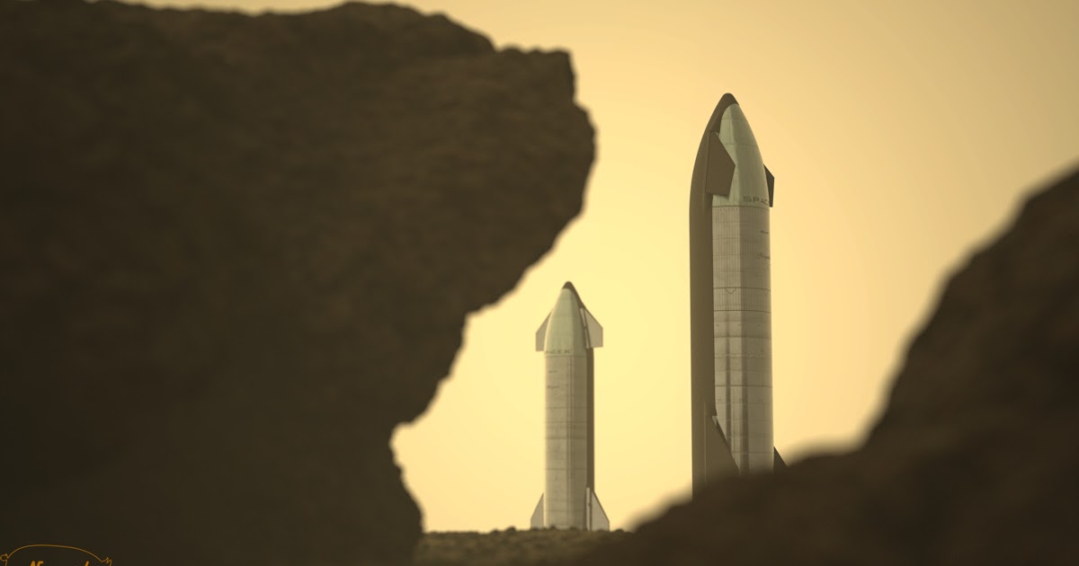 A pair of SpaceX cargo Starships on Mars by Bart Caldwell