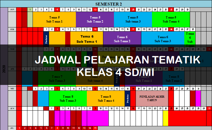 Jadwal Pembelajaran Tematik Kelas 4 Sd Mi Tahun Pelajaran 2019 2020 Antapedia Com