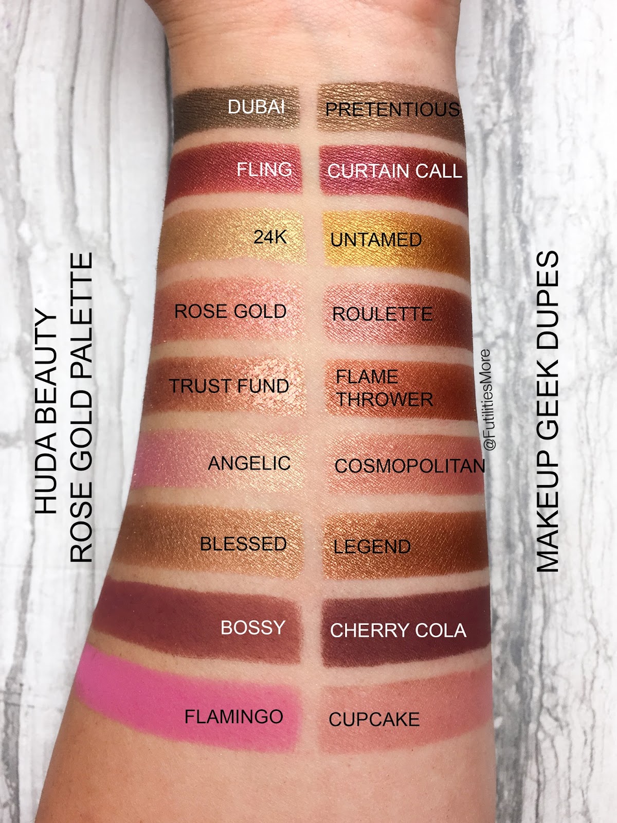 Huda Beauty Rose Gold Textures Shadows Palette Dupes With Makeup