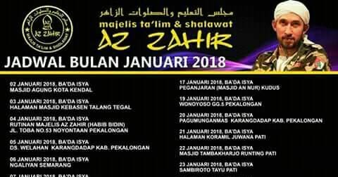 Jadwal Az-Zahir Bulan Januari 2018 Lengkap Terbaru 