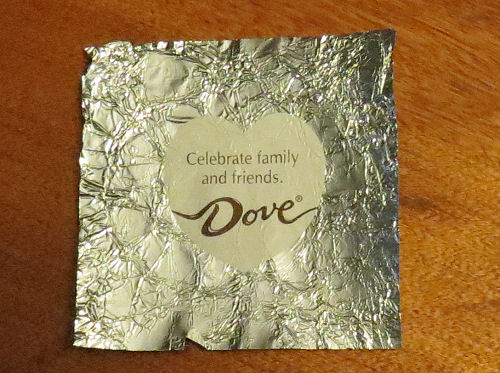 Dove candy wrapper Celebrate family and friends