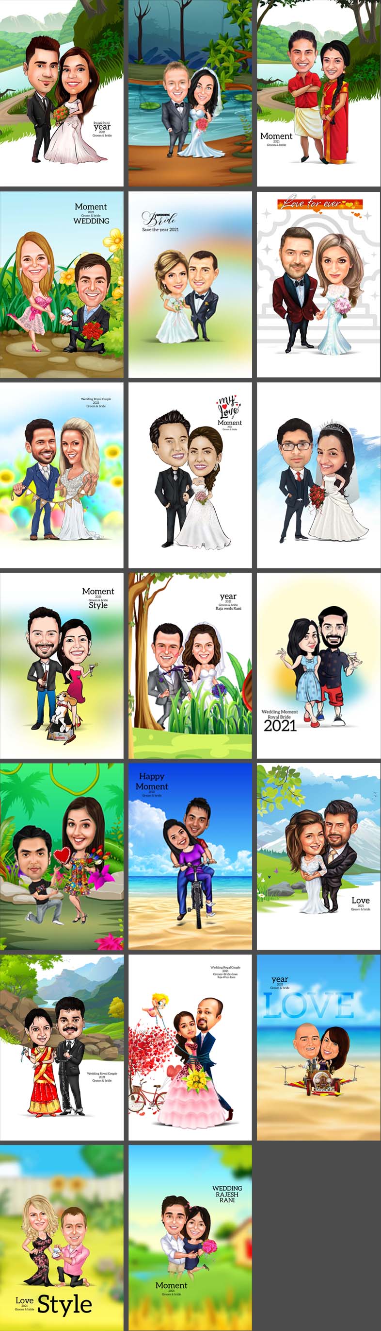 Digital Couple Caricatures PSD Templates